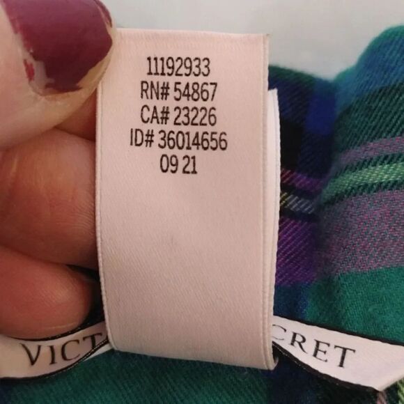 Victoria's Secret Green Pink Plaid Long Sleeve Wide Leg Pajama Pants Set Large - Picture 14 of 16